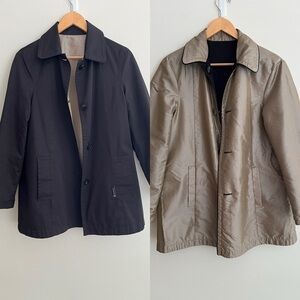 LONDON FOG Reversible Trench Coat Hip Length Button Front Pockets Day to Night